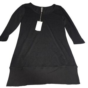 Monoreno NWT Black 3/4 Sleeve Top Knit Hem Size Small